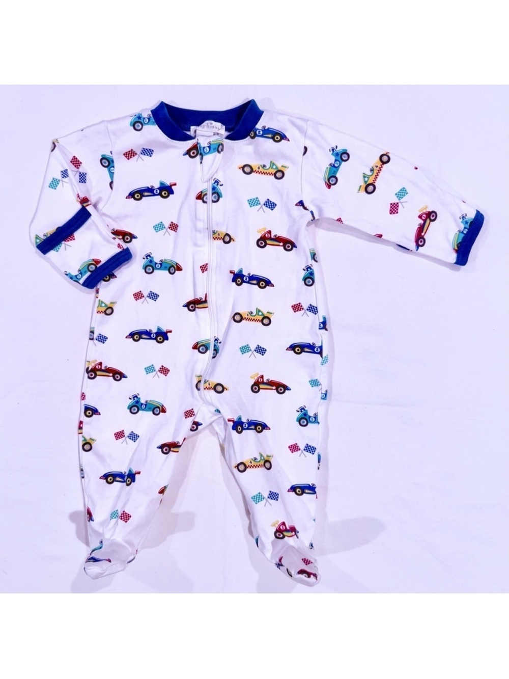 New Kissy Kissy Zip Footie Boys 0-3M Race Car Rally Pima Cotton Sleeper Pajamas